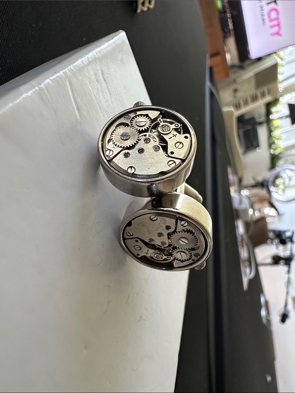 Silver Mechanical Gear Cufflinks for Men